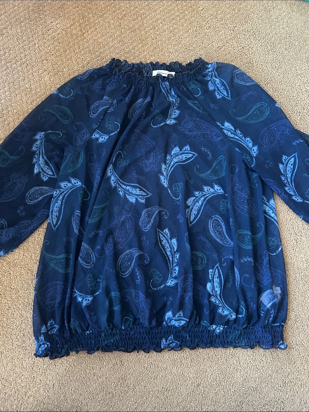 Reitmans Navy Paisley Off-Shoulder Blouse